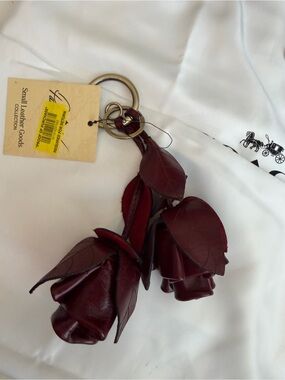 Patricia Nash Oxblood Leather Rose Purse Charm Key Fob NWT